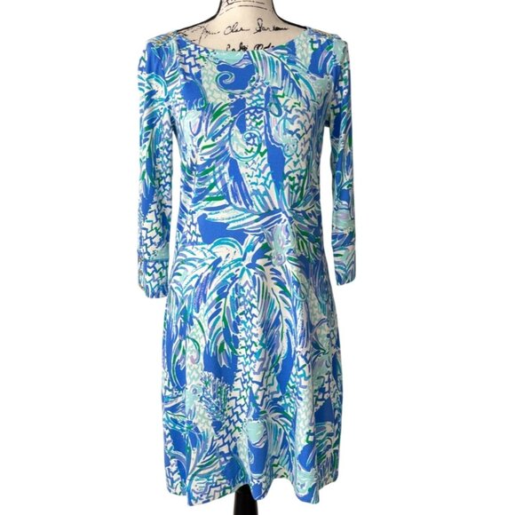 Lilly Pulitzer Dresses & Skirts - Lilly Pulitzer Dress Blue Tropical 3/4 Sleeve Sophie UPF Canopy Chaos Women Sz S